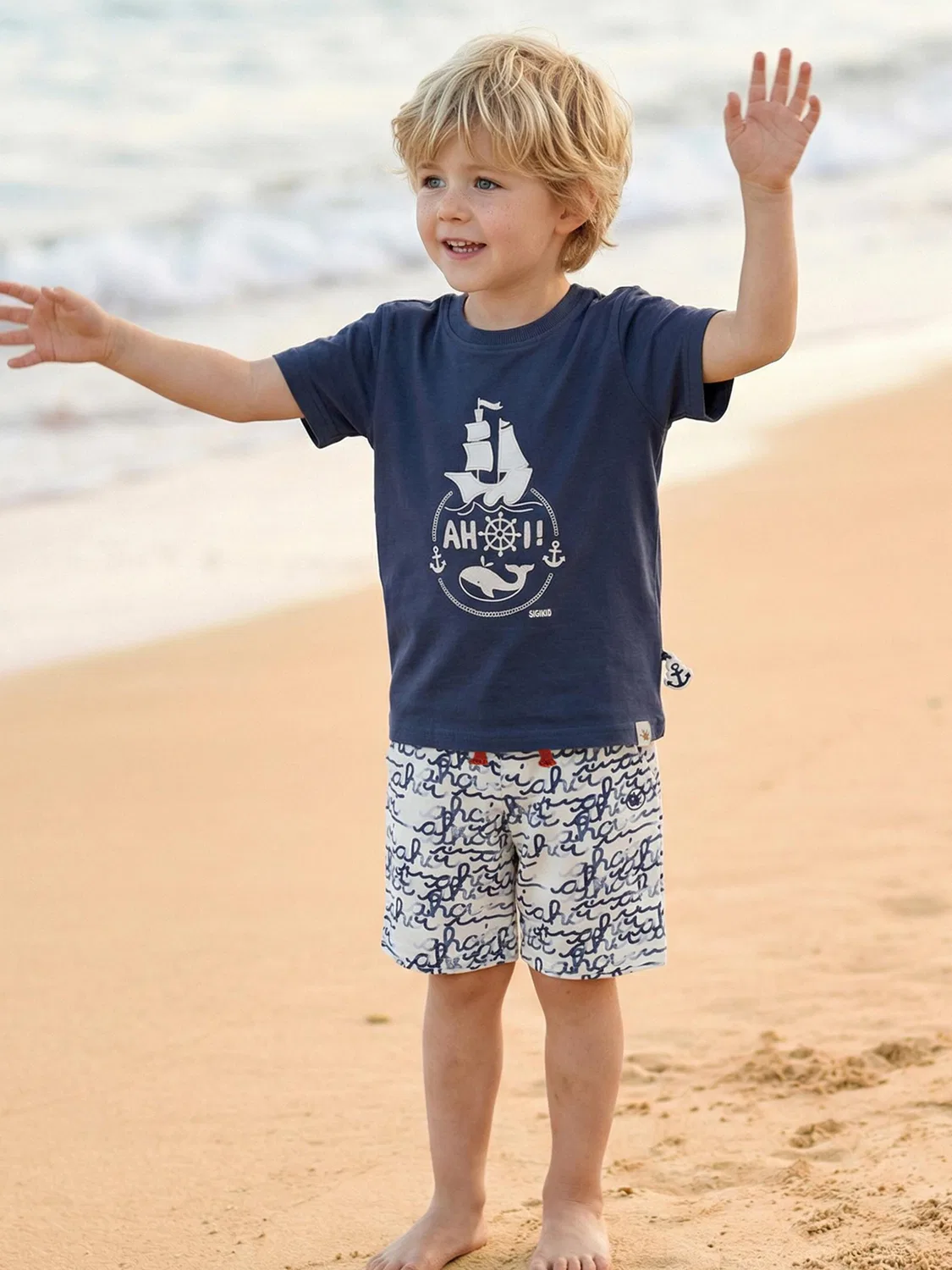 Футболка Sigikid T-Shirt Ahoi Little Pirate темно-синего цвета — фото 2