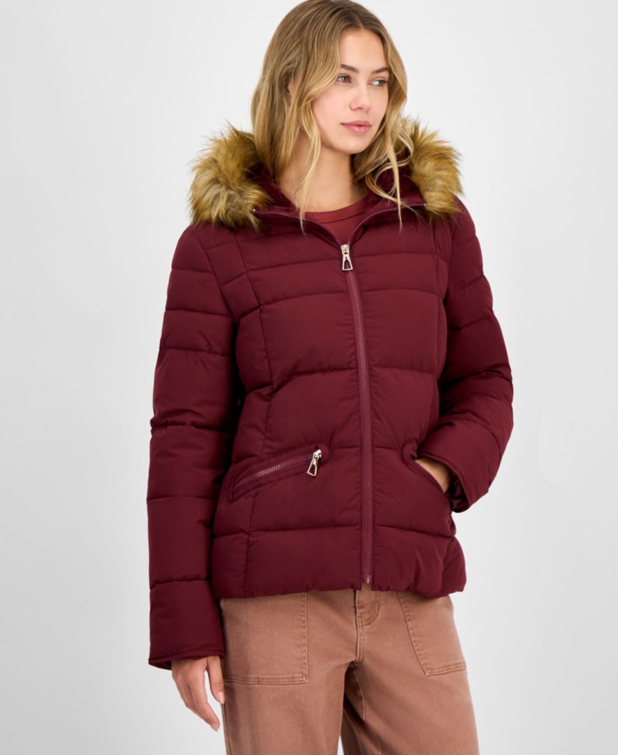 

Детская пуховая куртка с капюшоном из искусственного меха Maralyn & Me, Wine