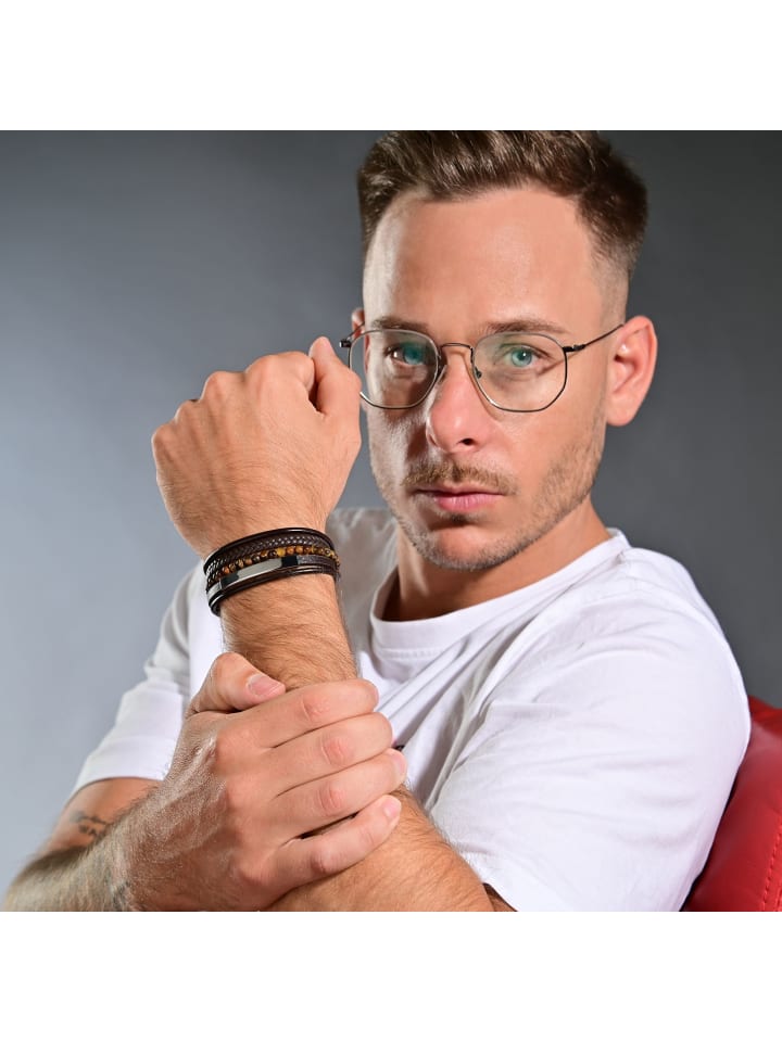 

Adeliás Мужской браслет - кожаный браслет с тигровым глазом, 19 см, коричневый