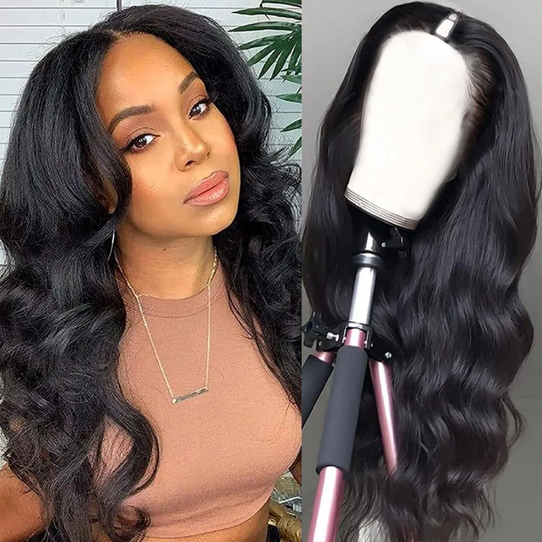 Женский парик V-Part из натуральных волос Body Wave 55 см Classine