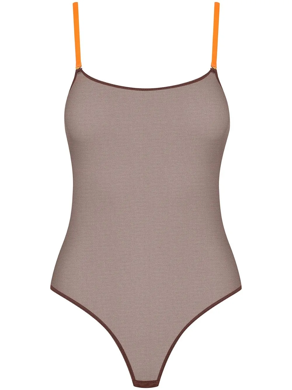 

Сетчатое боди с контрастными бретелями Maison Close, коричневый