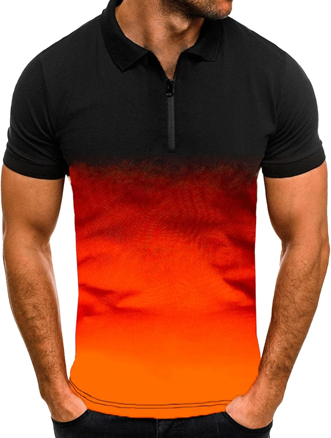 

Мужская поло с градиентом и 1/4 молнией, slim fit SWJGLITTR