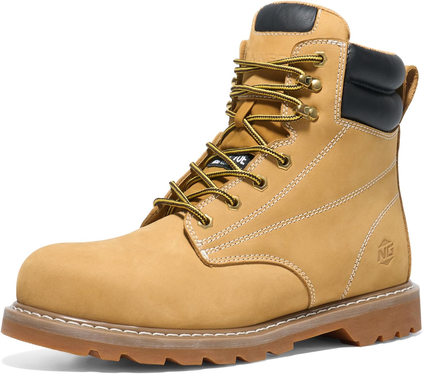 

Ботинки NINGO с стальным носком для мужчин, водонепроницаемые, комфортные кожаные промышленные и строительные ботинки, с защитой от масла и скольжения, с защитой EH, для работы на улице, на заводах, складах и фермах, желтый/стальной