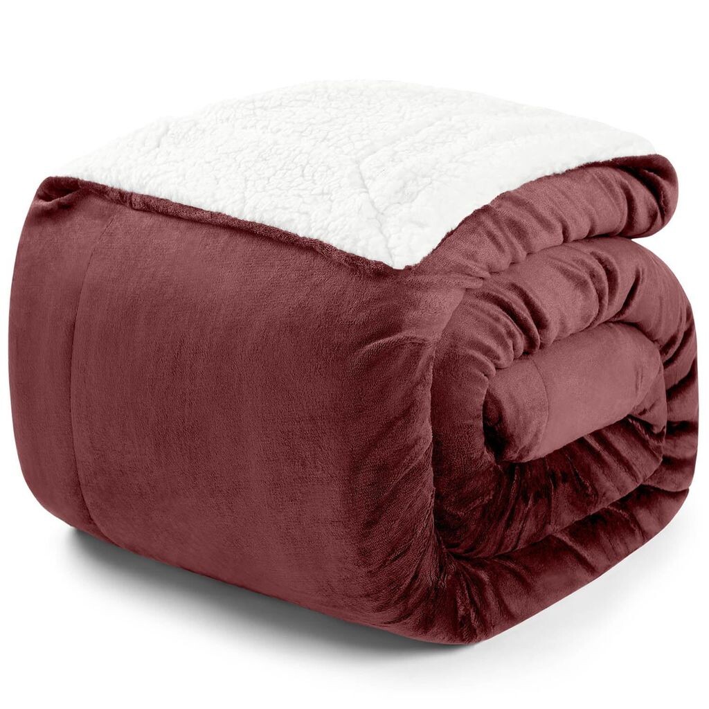 

Одеяло Blumtal Sherpa, мягкое одеяло, пушистое одеяло XXL, флисовое одеяло, сертификат Oeko-TEX, большое диванное одеяло, одеяло, покрывало и покрывало, 220 x 240 см, темно-красный