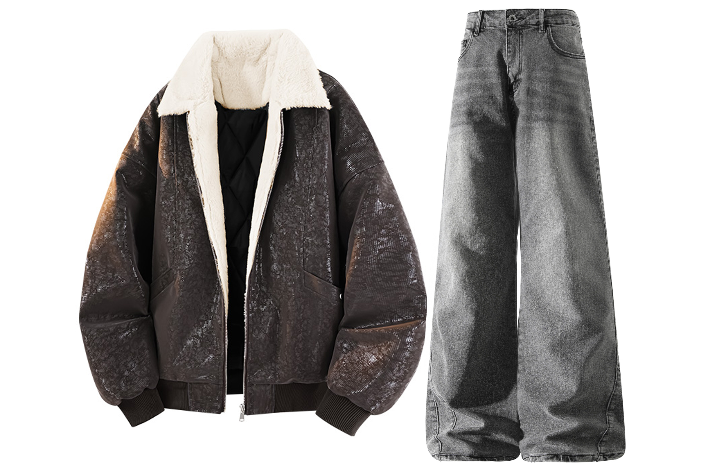 

Повседневная спортивная одежда Unisex с лацканом Lapel Moderate X1617, coffee puffer jacket+серый fleece-lined jeans