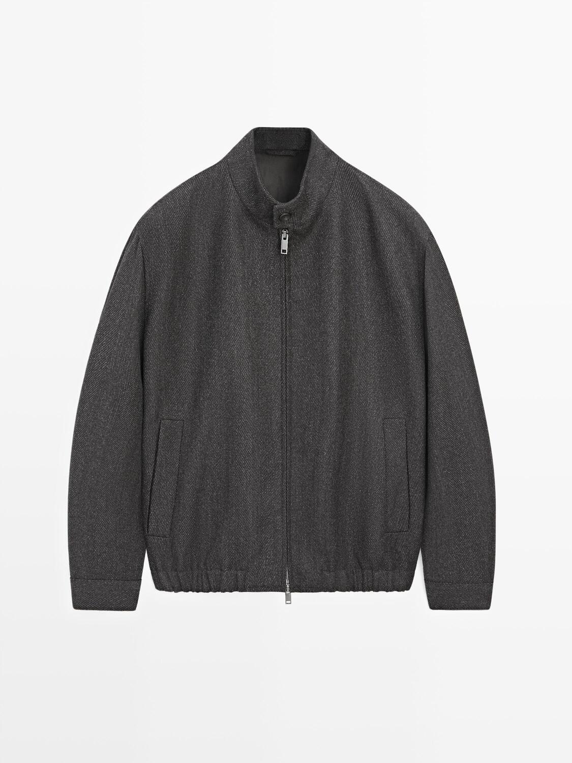 Бомбер из 100% шерсти с узором «елочка» Massimo Dutti, grey — фото 2