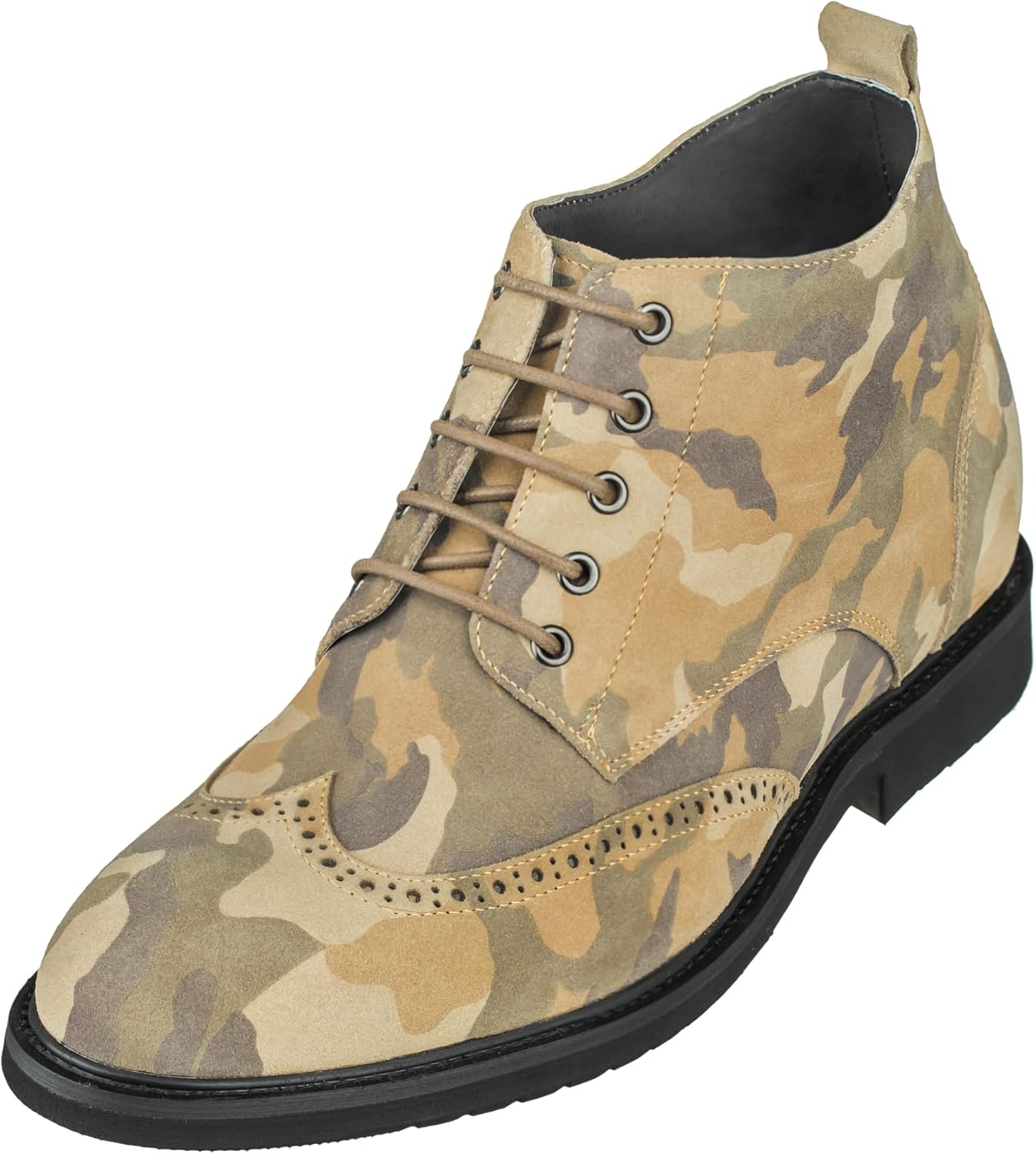 

Мужские невидимые увеличивающие рост ботинки CALTO - Камуфляжно-коричневые, из премиальной кожи, с шнуровкой, легкие ботинки с крыльями - увеличивают рост на 8 см - S3650 - Размер 9 D(M) US