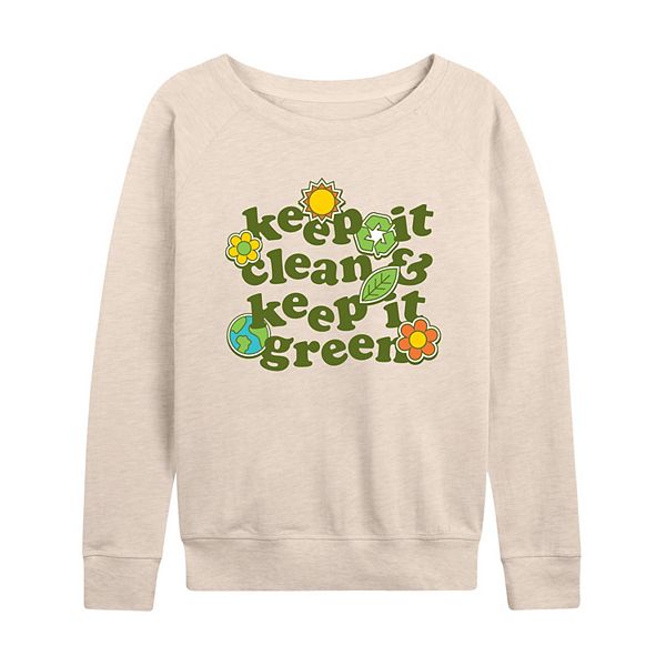 

Женская футболка с длинным рукавом keep it clean & keep it green из френч терри Licensed Character