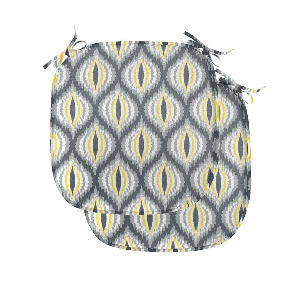 

Подушки для обеденного стула ABAKUHAUS Ikat, Ogee Shapes Vintage Pale, декоративная водонепроницаемая подушка с ремнями для кухонных сидений, 40 см x 40 см — упаковка из 2 шт., желтый, белый, серый, черный