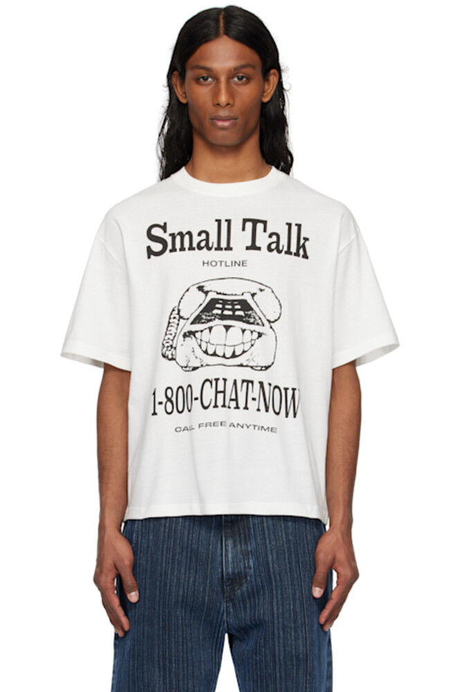 

Белая футболка «Small Talk Hotline» из натуральной кожи Small Talk Studio