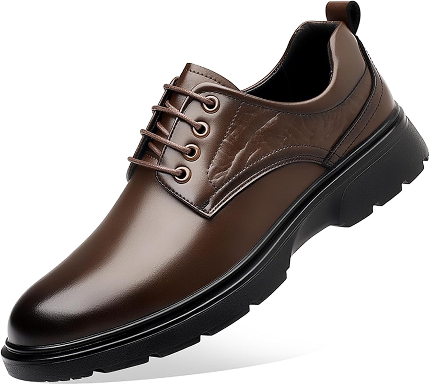 

Мужские туфли-оксфорды из натуральной кожи с шнуровкой, массивным каблуком и платформой, с круглым носком, противоскользящей подошвой, деловые формальные туфли для офиса, свадьбы и вечеринок, увеличивающие рост Tixewsjh, коричневый