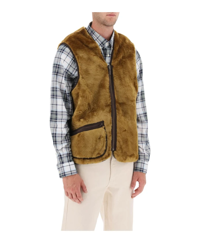 

Двусторонний вязаный жилет с V образным вырезом и застежкой молнией. Barbour, бежевый