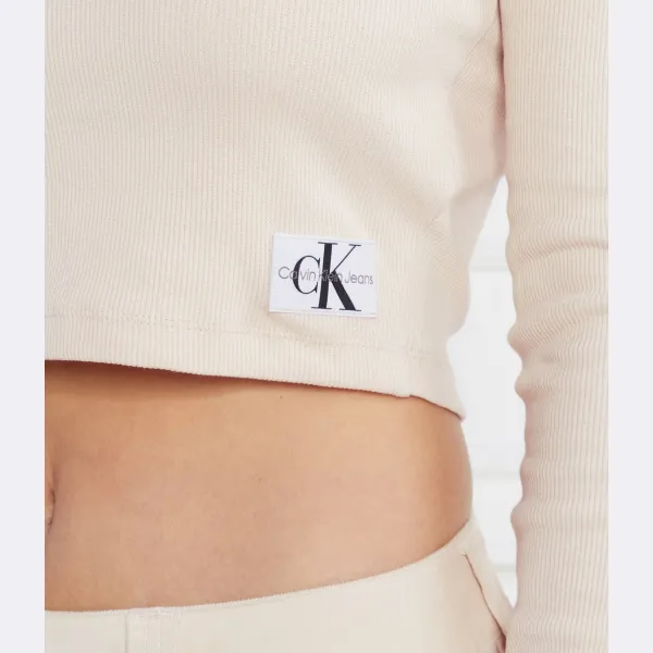Верх в рубчик стандартной посадки с разрезным воротником Calvin Klein, бежевый — фото 4