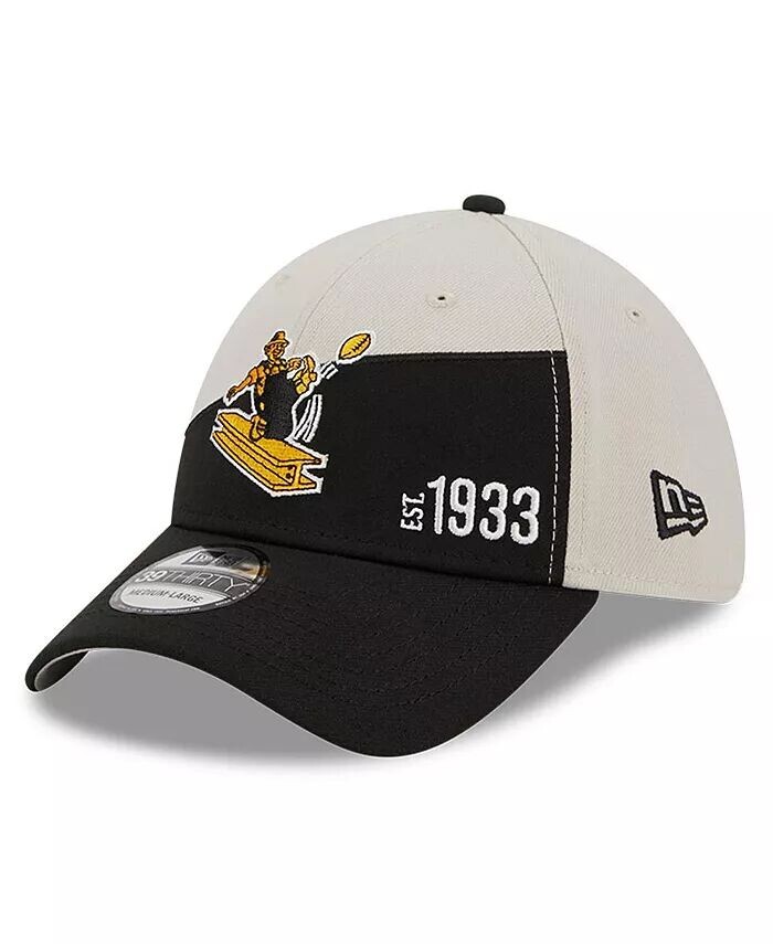 

Мужская кремовая черная кепка Pittsburgh Steelers 2023 Sideline Historic 39THIRTY Flex New Era, слоновая кость/кремовый