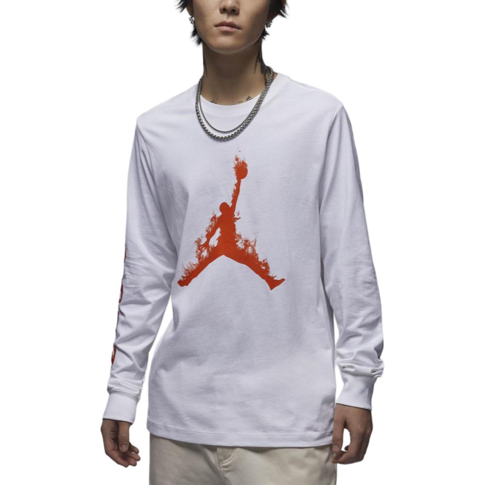 

Детская футболка с длинным рукавом JORDAN "Up In Flames" бело-оранжевая