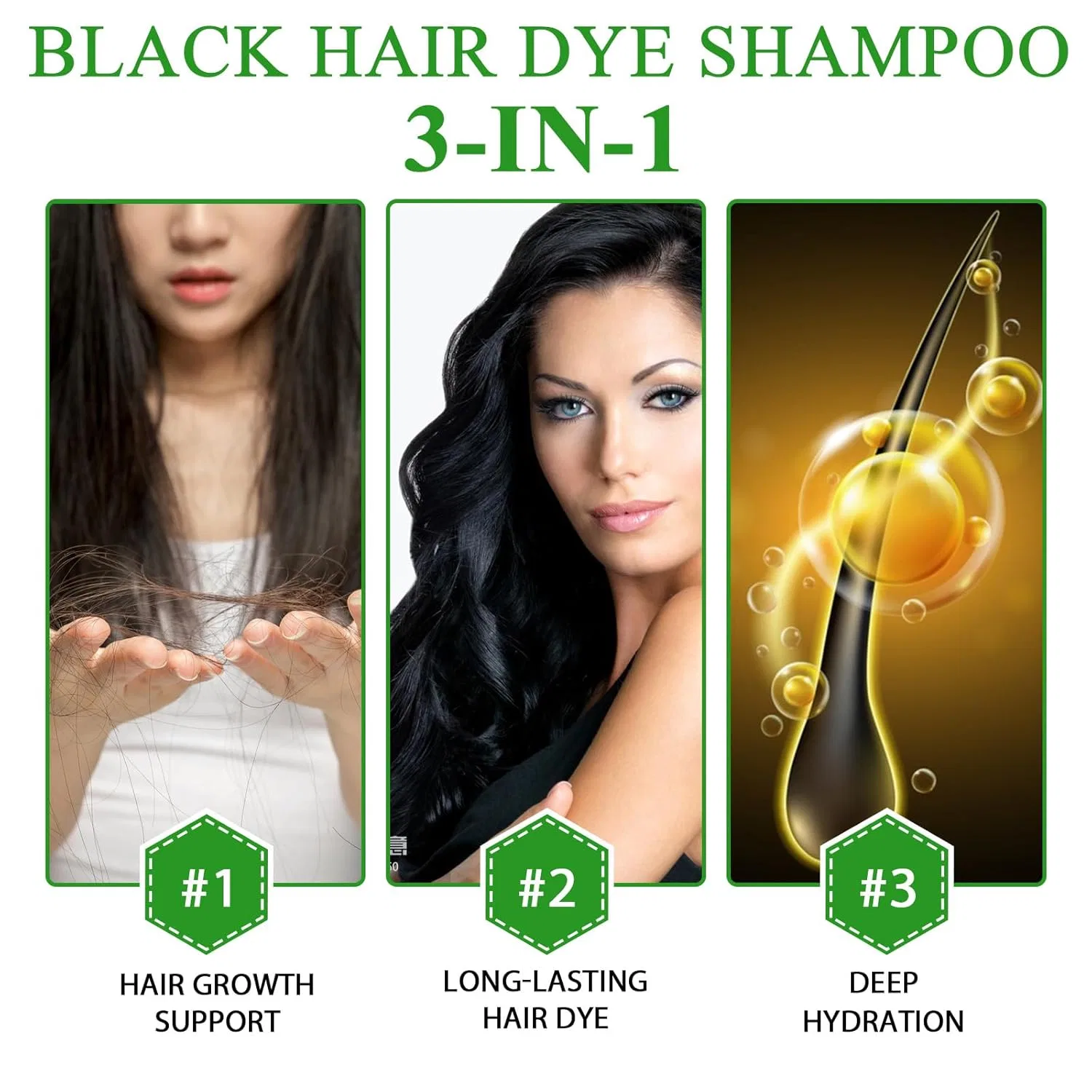 Шампунь-краска для волос Black Hair Dye Shampoo, 500 мл Cckuloob, Black — фото 2