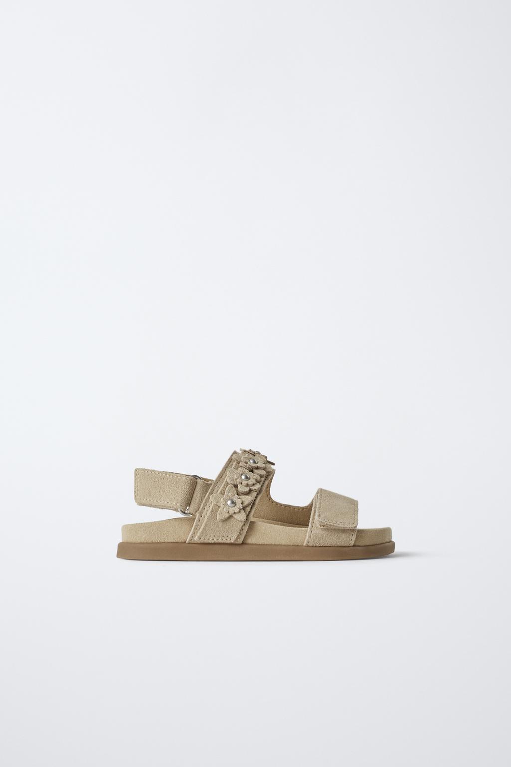 

Кожаные сандалии в цветочек ZARA, цвет Sand Brown