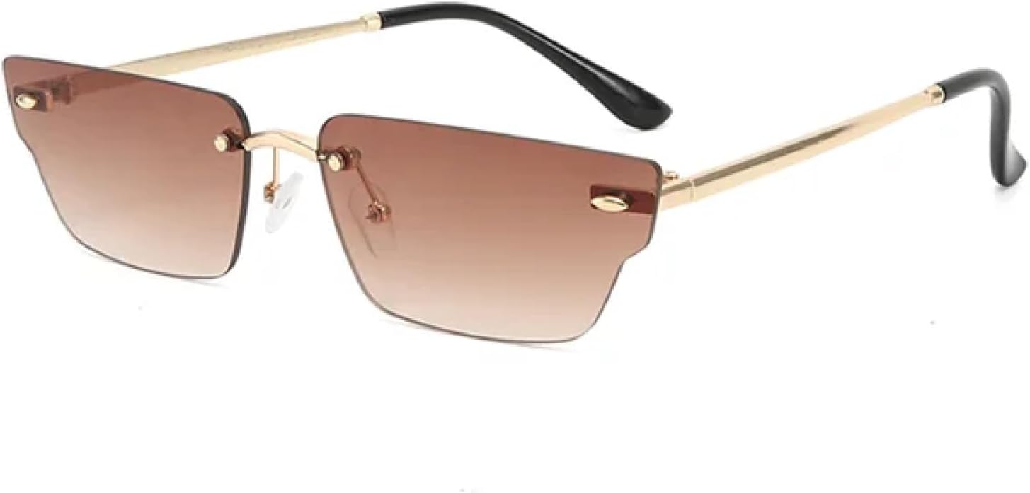 

Солнцезащитные очки без оправы в узком корпусе с металлическими дужками. Легкие и фактурные, идеально подходят для создания стильных образов TKKTLLT, Golden Double Brown