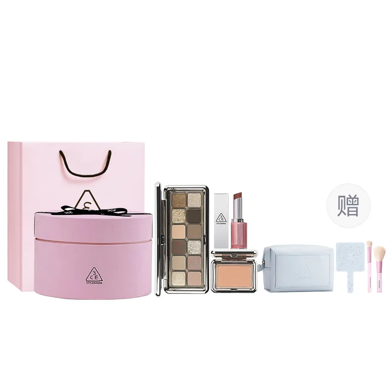 3CE Набор теней для век Full Of Love Box 12 цветов, румяна, матовая помада в тюбике, [Gift Box Set]Cement Plate+Cream Apricot+Maris Sal Cinnamon — фото 3