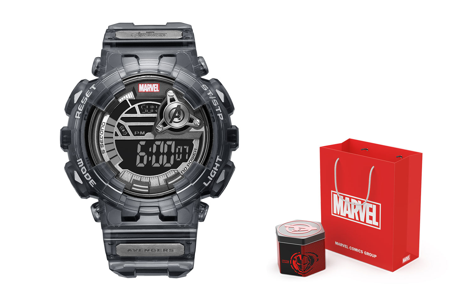 

MARVEL Часы Energy Collection Electronic Movement Rubber Strap Watch Men's Watch Black Dial M-5017BLL