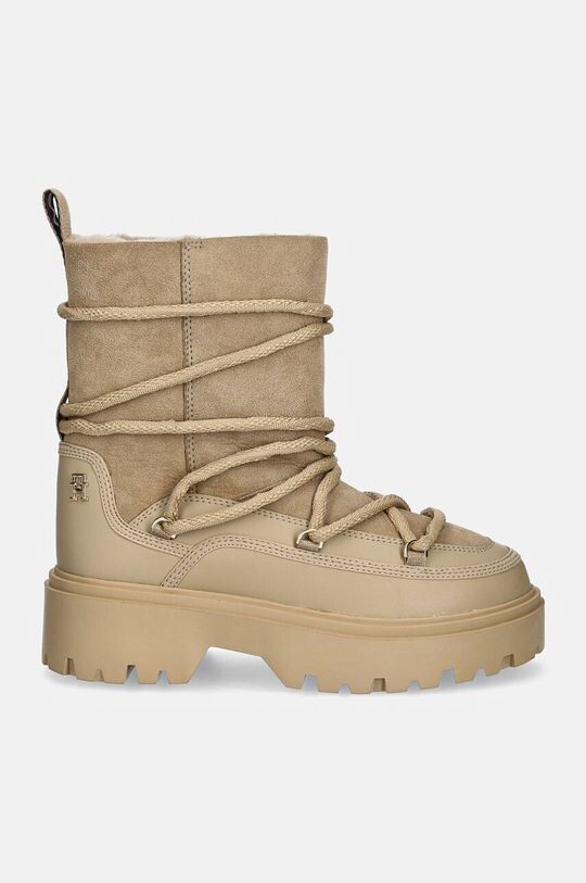 Зимние ботинки Snowboot из натуральной овчины на шнуровке Tommy Hilfiger, бежевый — фото 2