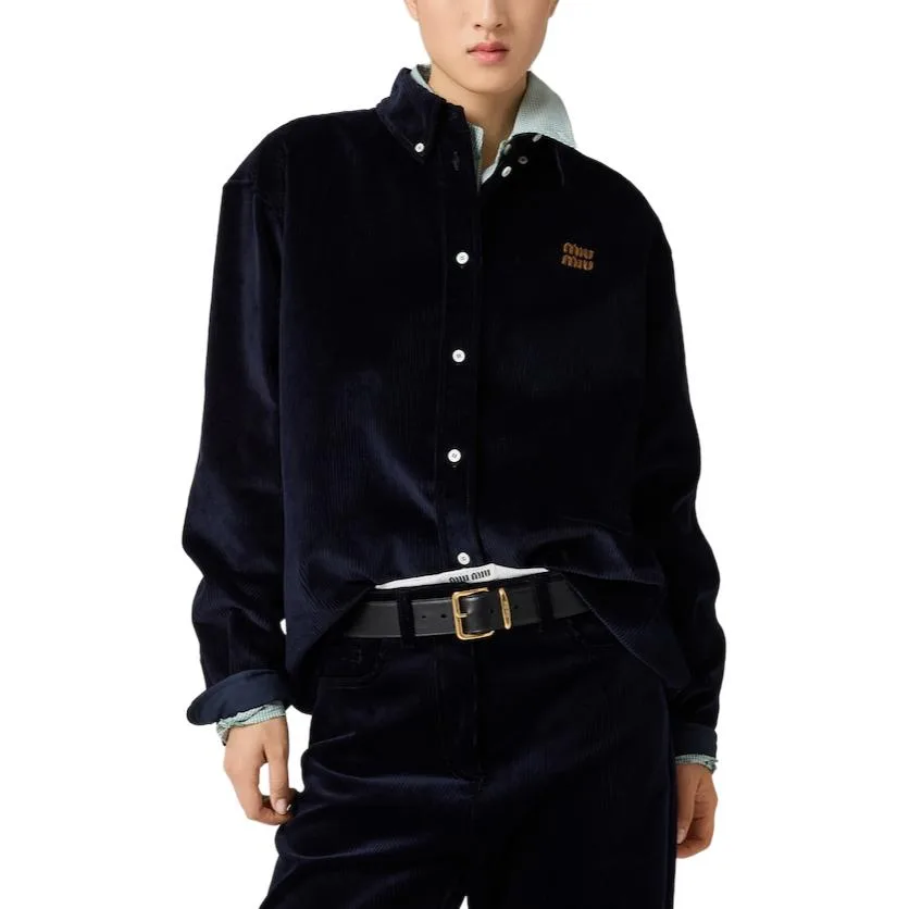 MIU MIU Футболка Women's Marine Blue Lapel Moderate Others — фото 4