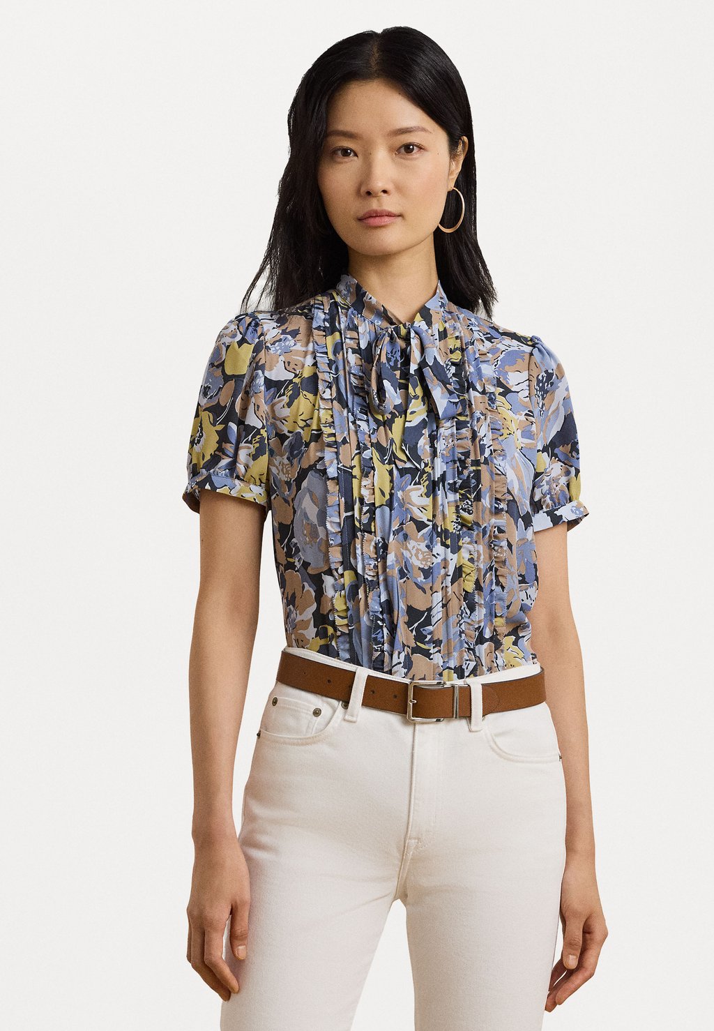 

Блуза FLORAL GEORGETTE PUFF SLEEVE SHIRT Lauren Ralph Lauren, синий
