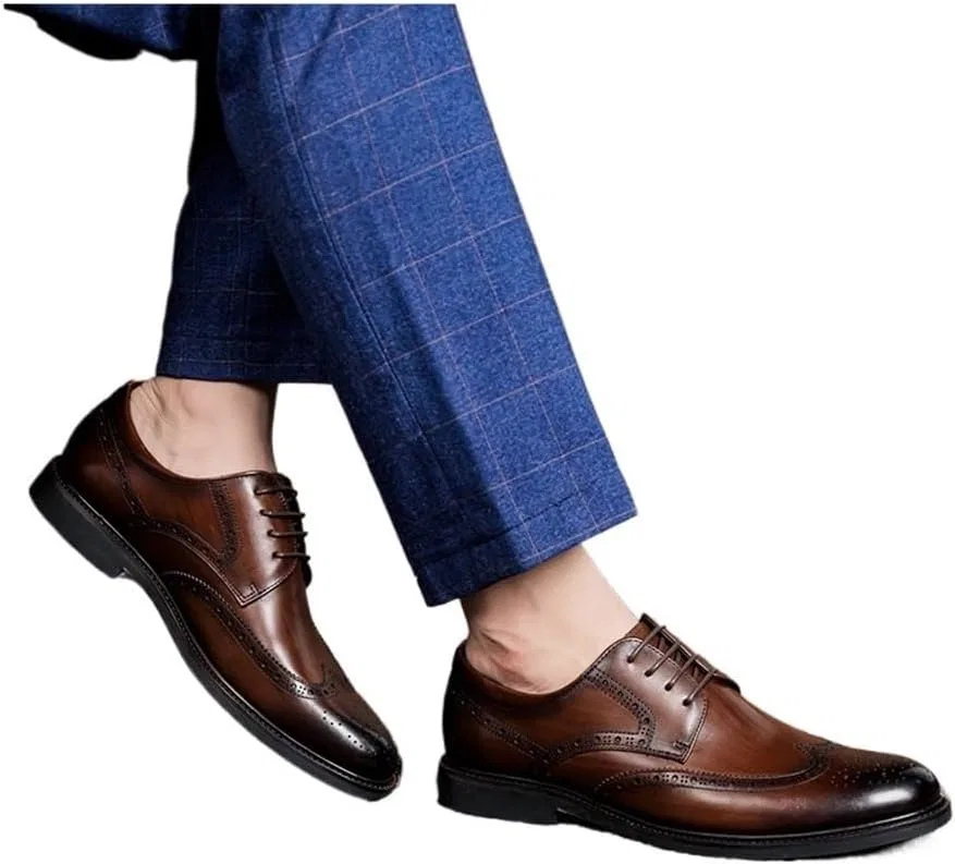 BWBVHRHZY Туфли Frühling atmungsaktive lässige Lederschuhe Herren Top Geschnitzte Business Low-Top britische Hochzeitsschuhe(Brown,38 EU) — фото 2
