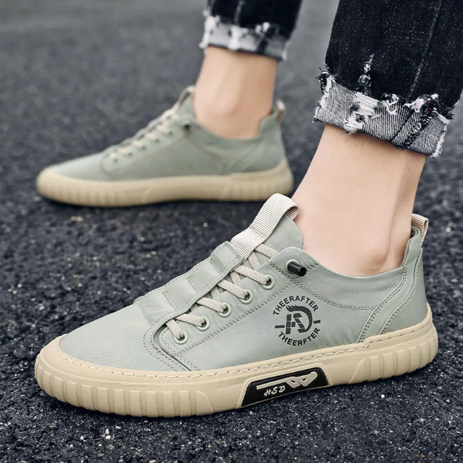 Мужские кроссовки AngryMonkey Hopomart Summer Casual, дышащие, для лета, новые 2022 года, для активного отдыха на улице, с нескользящей подошвой, низкие спортивные для бега, зеленый — фото 3