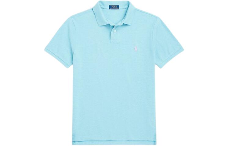 Футболка поло с вышитым логотипом и прямым подолом Polo Ralph Lauren, синяя — фото 2