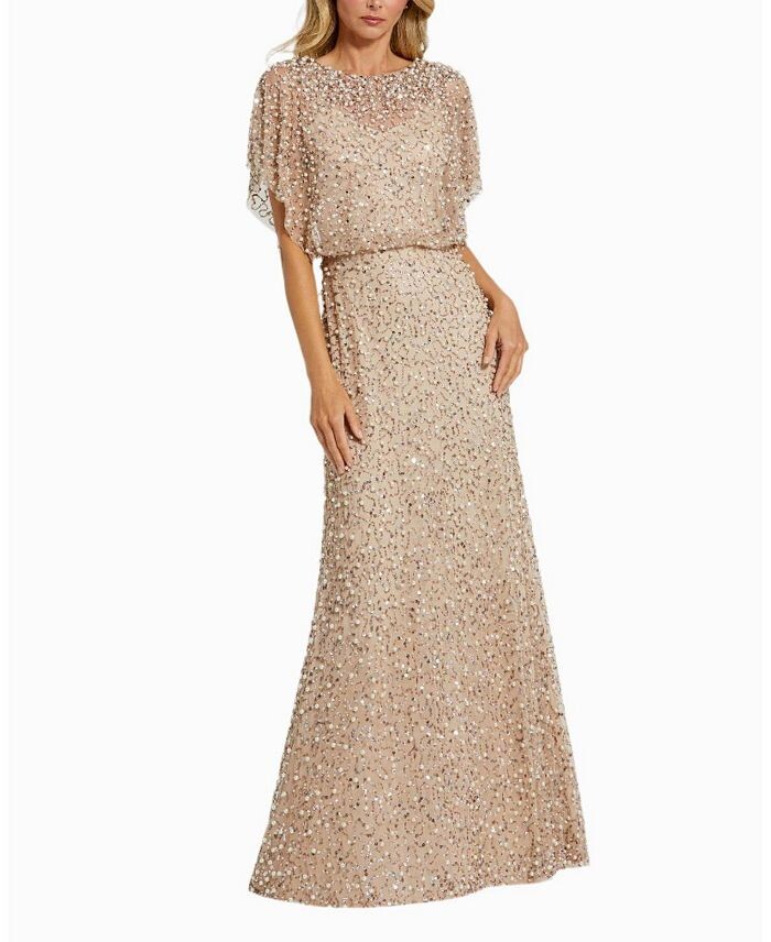 

Платье Mac Duggal из сетки с шалью и бисером, коричневый/бежевый