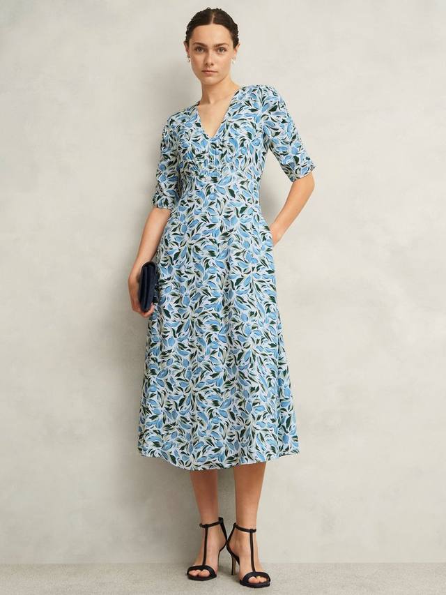 

Платье миди Petite Bonnie с листовым принтом Hobbs, Ivory/Multi