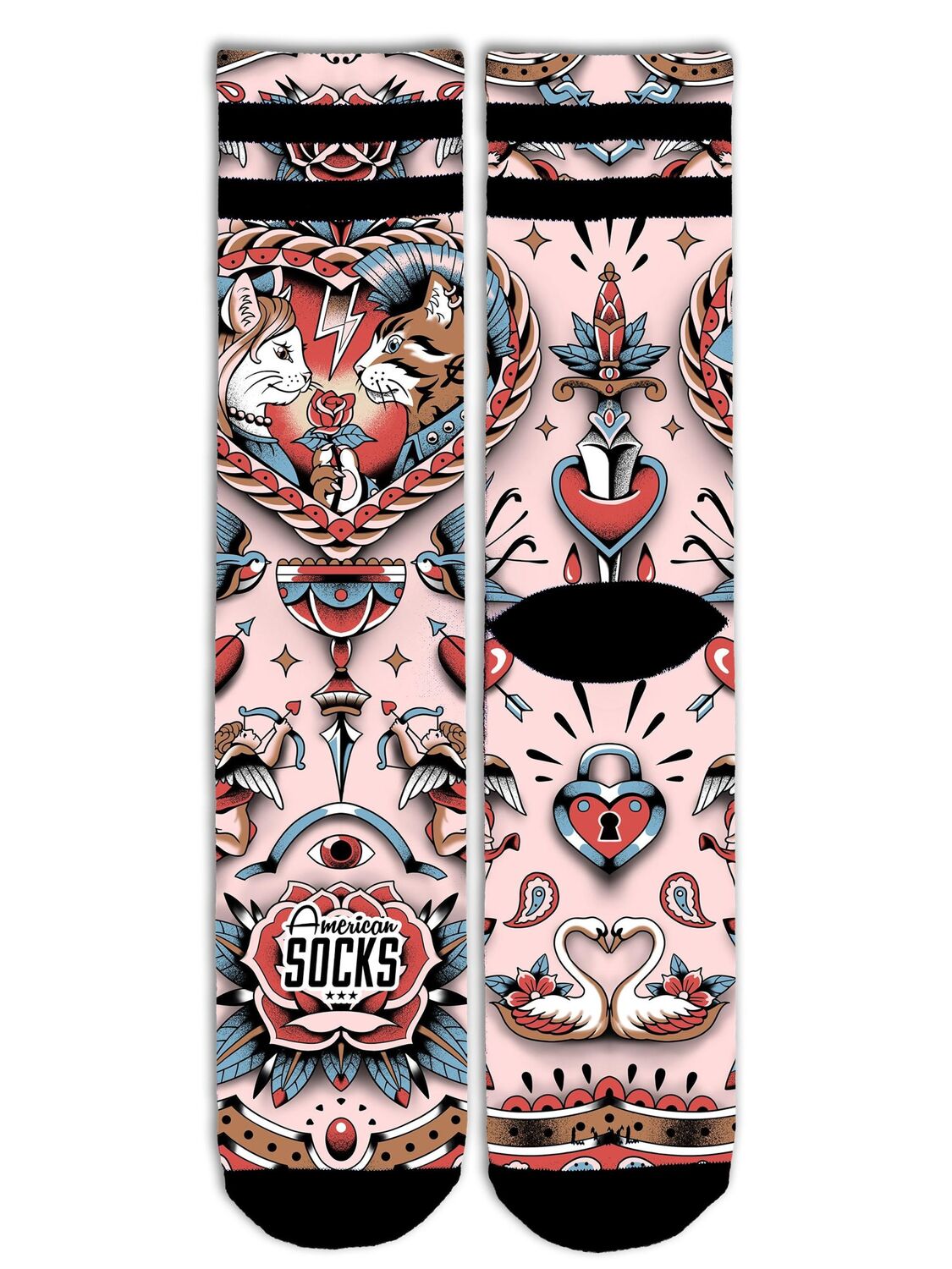 

American Socks Носки 'Feline Hearts' в черном цвете