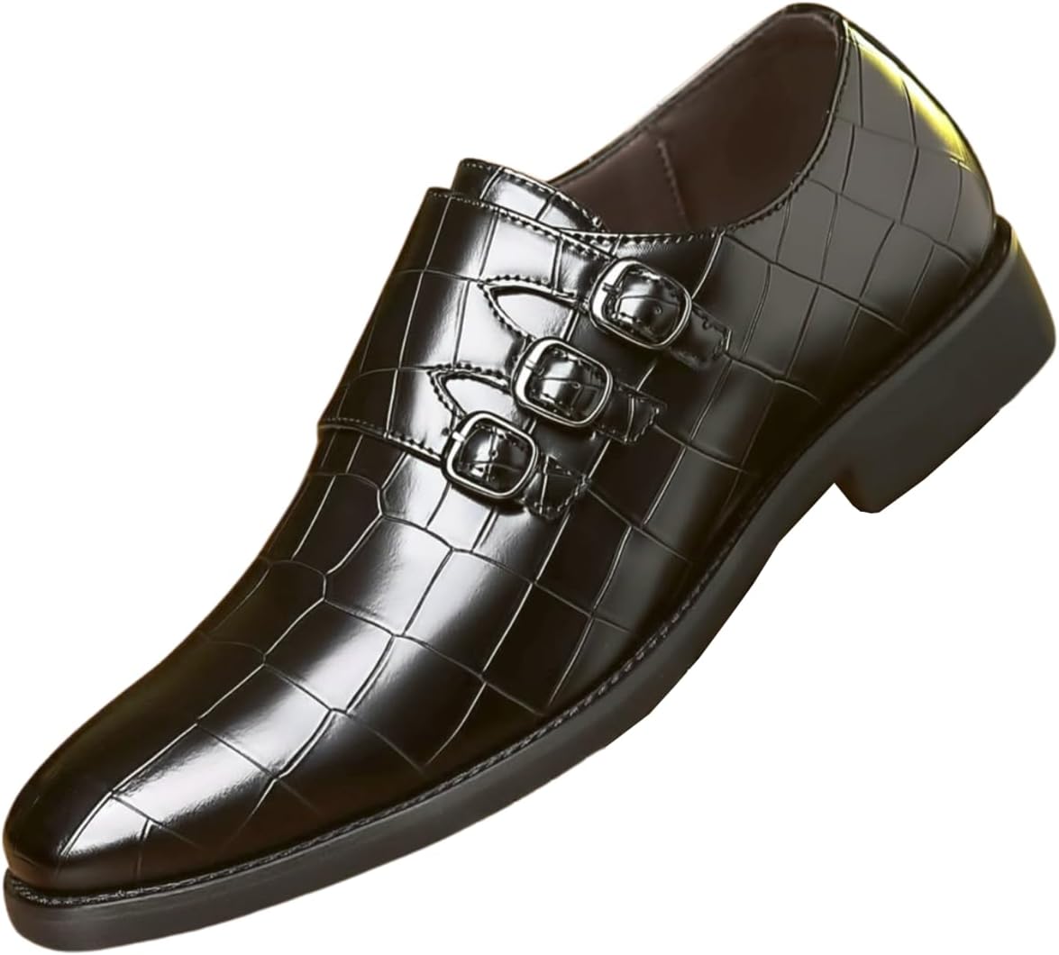 

Мужские туфли Santimon с монк-ремнем из кожи с рисунком под крокодила, формальные лоферы с 3 пряжками, черный