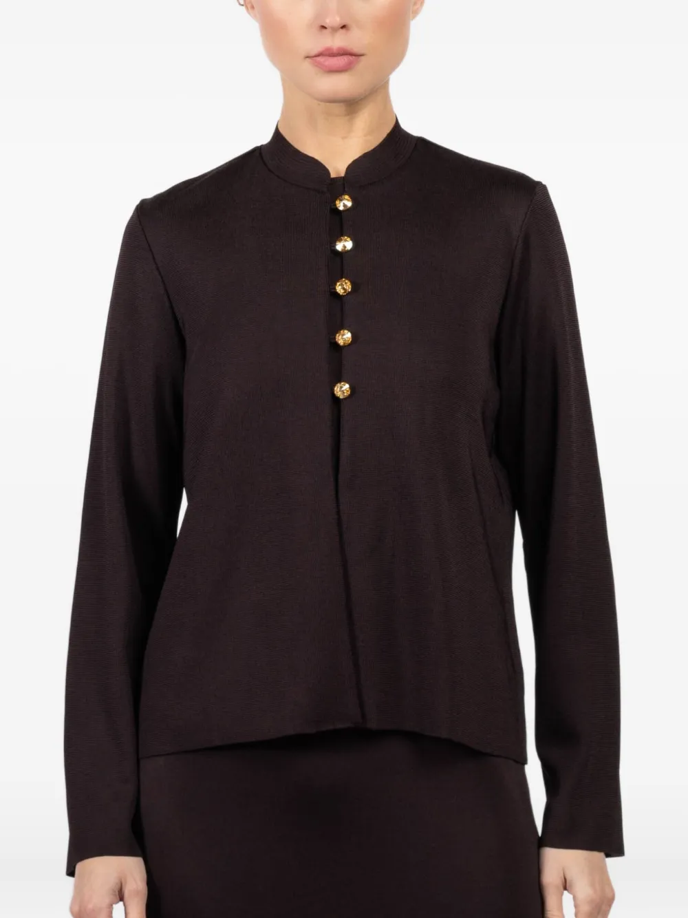 

Топ с воротником-стойкой и пуговицами с кристаллами La Galpa, коричневый