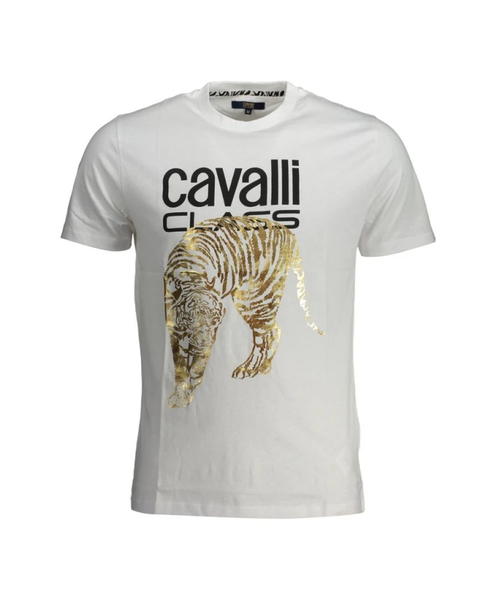 

Белая хлопковая футболка с логотипом Cavalli Class, белый