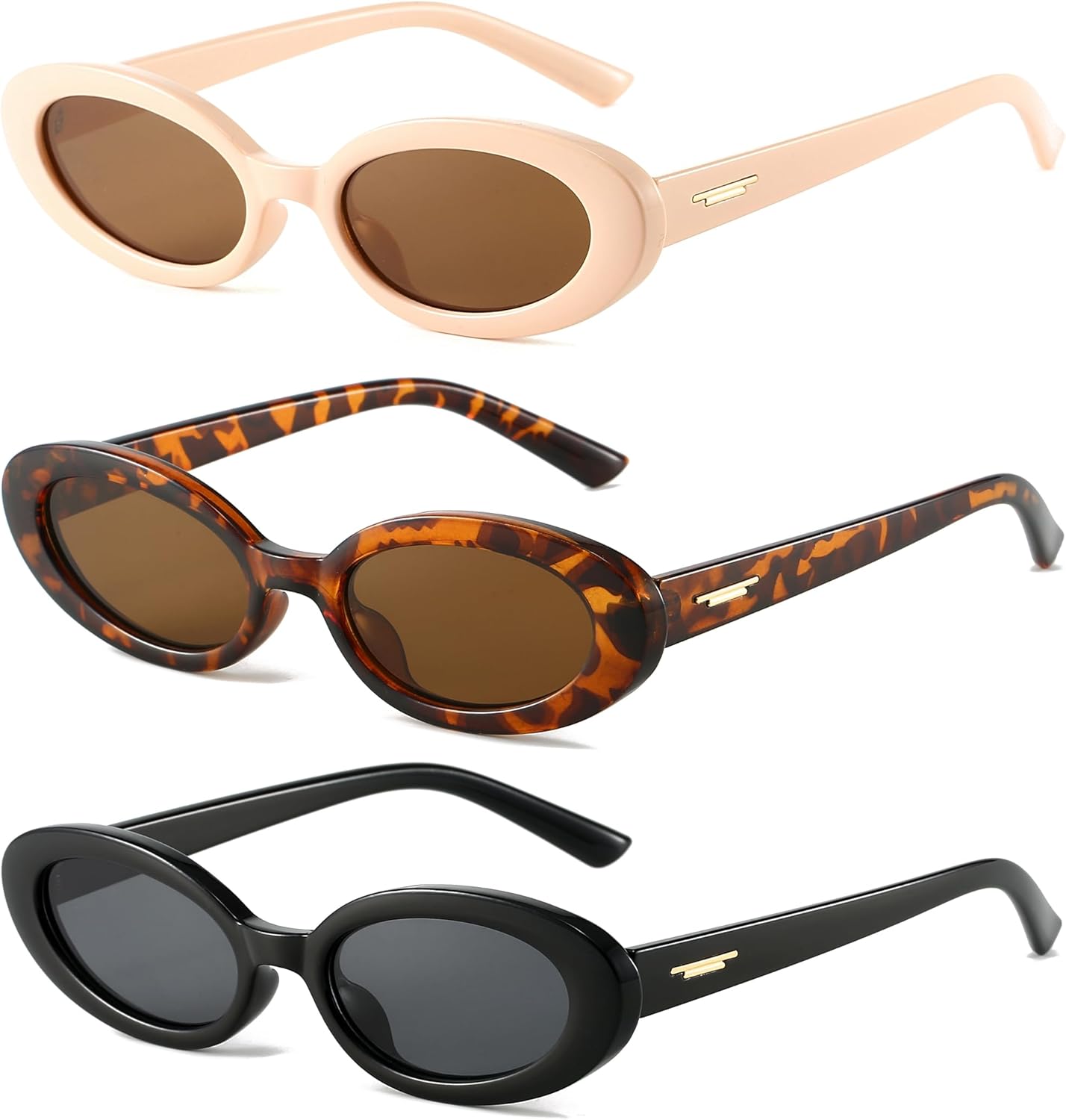 

Солнцезащитные очки NULOOQ Retro Tiny Oval для женщин, винтажные, в стиле 90-х, для маленького лица, узкая форма, C3* (Black/Gray + Leopard/Brown + Beige/Brown) - 3 Pack