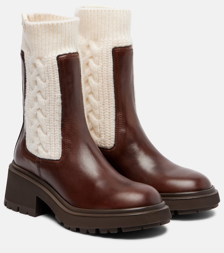 Ботильоны Tamia из кабельной вязки с кожаными вставками Jimmy Choo, Chocolate/Latte
