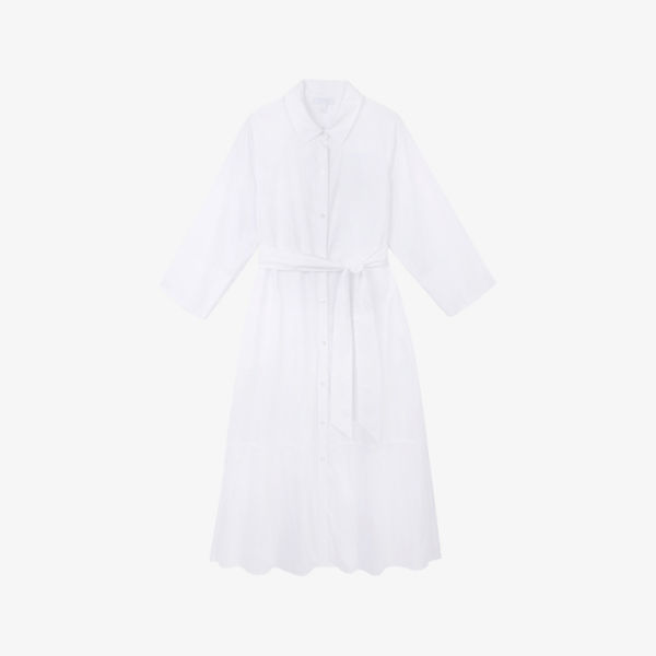 

Хлопковый платье-миди из поплина с воротником и фигурным подолом The White Company, белый