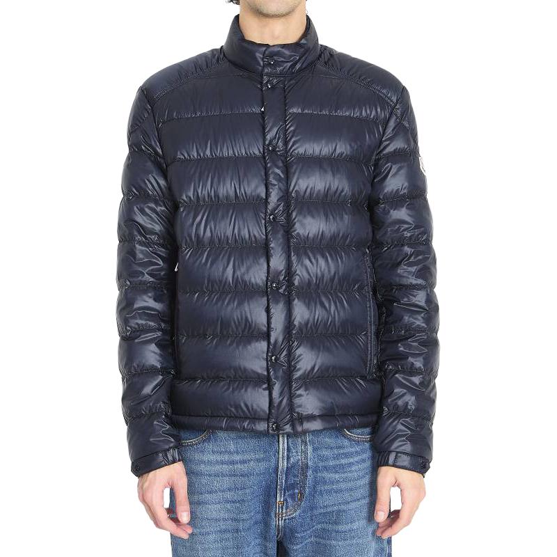 Moncler SS26 Пуховик мужской темно-синий со стойкой умеренной длины