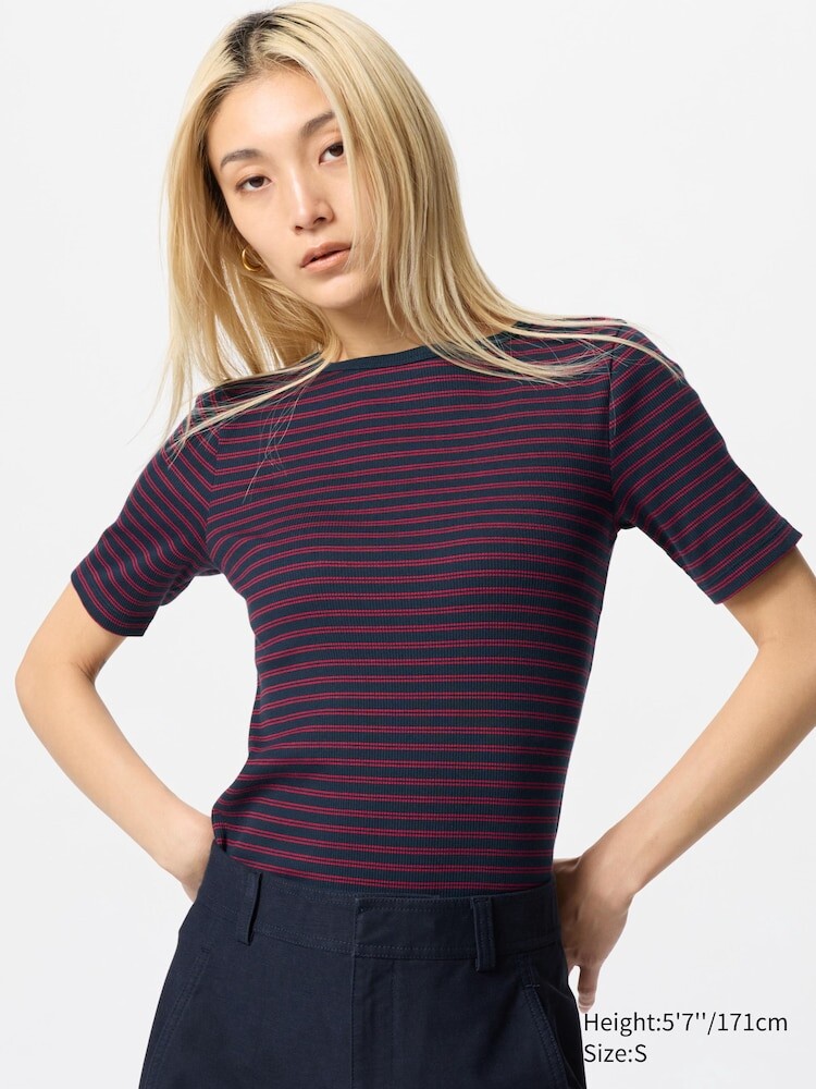 

Футболка с вырезом лодочкой Uniqlo, цвет 69 синий