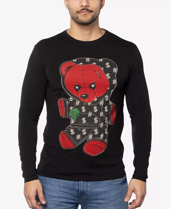 

Мужская футболка с длинными рукавами и стразами "Teddy Bear" SPRING + MERCER, черный
