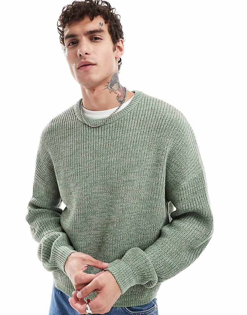 

Зеленый вязаный свитер свободного кроя в рубчик ASOS DESIGN