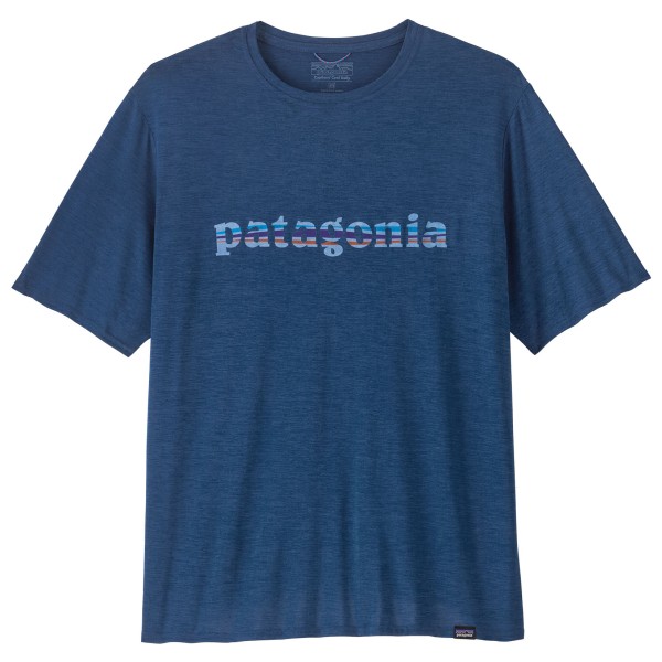 

Футболка с принтом Cap cool на каждый день - функциональная рубашка Patagonia, 73 Text Logo: Clement Blue X-Dye