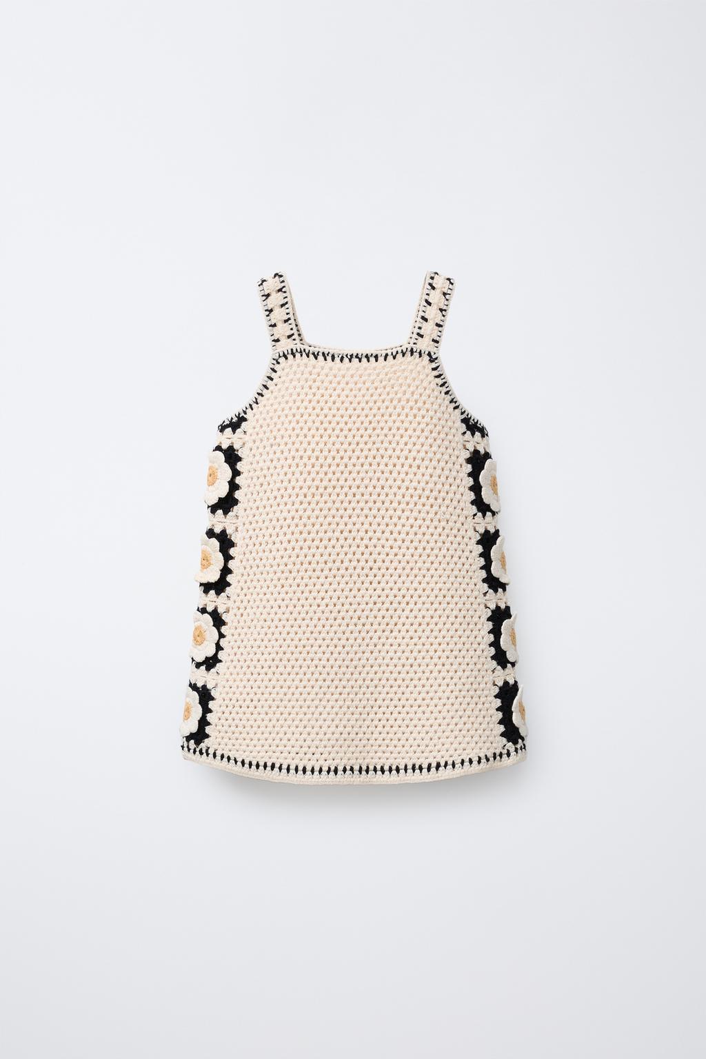 

Вязаное платье с цветочным узором крючком ZARA, цвет Ecru/Black
