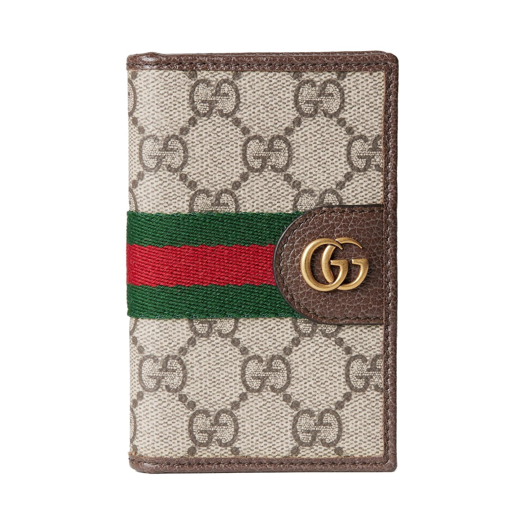 

GUCCI Ophidia Coated Fabric Card Holder мужской beige и dark brown