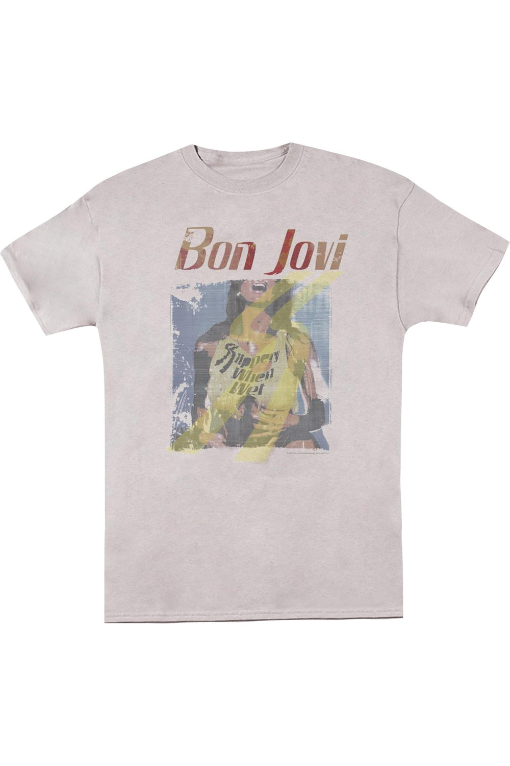 

Футболка / футболка с коротким рукавом для взрослых Bon Jovi Slippery When Wet Girl Gildan, серебряный