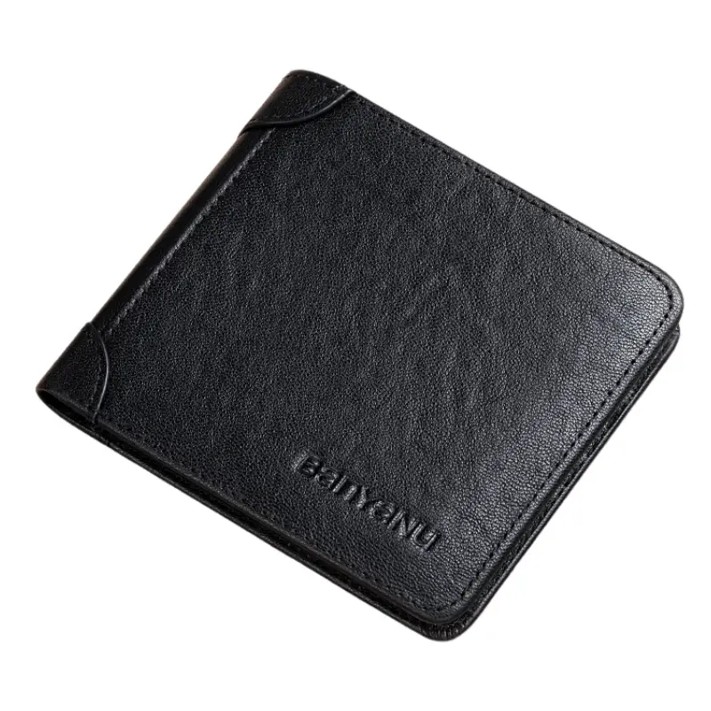 

Banyanu Винтажный кошелек для монет и карт из натуральной кожи, Black-Bifold (Vegetable Tanned Top Grain Cow Leather) Anti-Skimming
