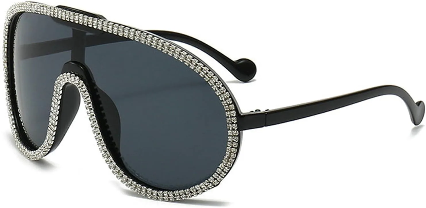 

Солнцезащитные очки COTIA Oversized One Piece Shield Diamond для женщин, винтажные, уникальные, ветрозащитные, для мужчин, ретро, ​​овальные, Black Silver