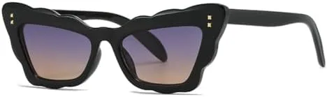 

Популярные женские солнцезащитные очки с волнистой оправой, в стиле ретро, ​​защита от УФ-излучения UV400, модные панк-очки с заклепками MTZJH, Black Grey